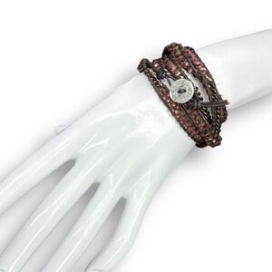 Victoria Emerson Wrap bracelet Glass Beads and Chain over Leather Cord 33"